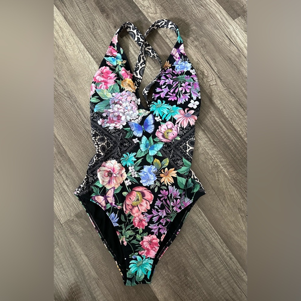 JOHNNY WAS BLACK BUTTERFLY CROSS BACK ONE PIECE - Picture 6 of 9